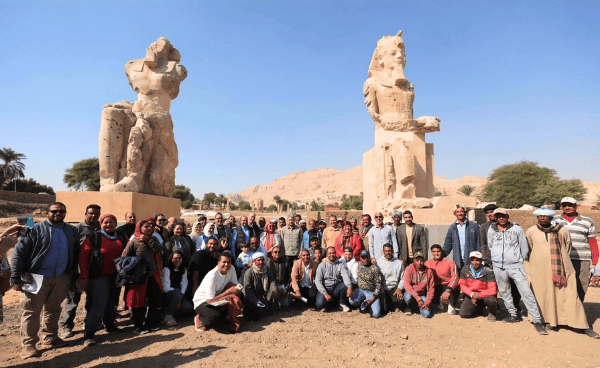 Two Colossal Statues of Amenhotep III Reinstalled in Luxor’s West Bank