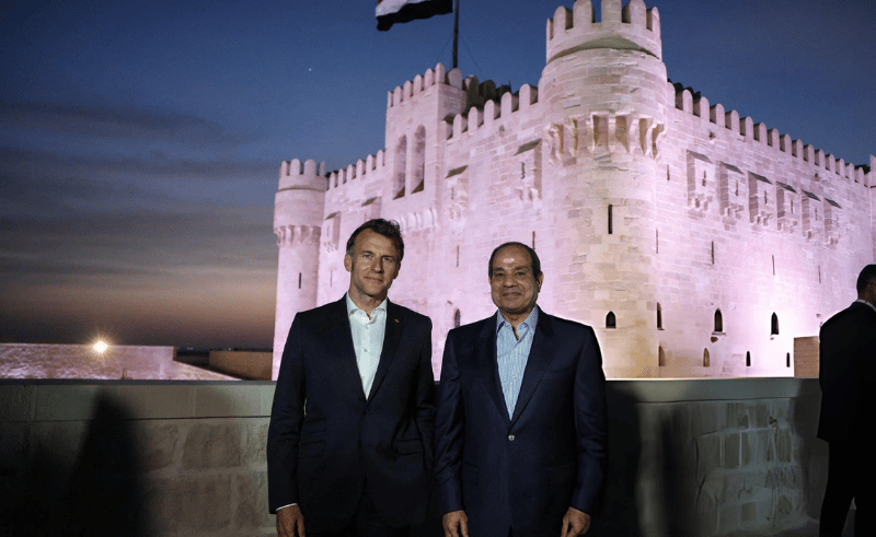 French President Macron & Egyptian President  El Sisi Tour Alexandria 