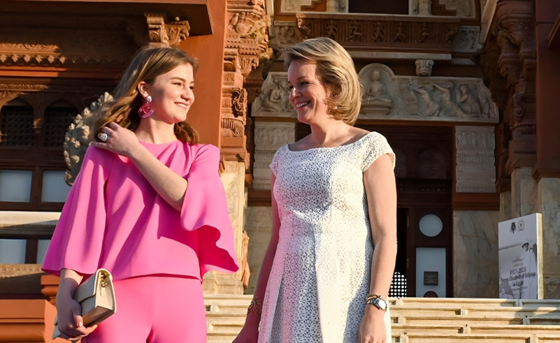 Belgium’s Queen Matilde Opens Exhibition at Baron Empain Palace