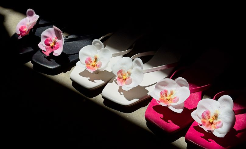 Egyptian RTW Label Rigash Releases Leather Orchid-Adorned Flip Flops